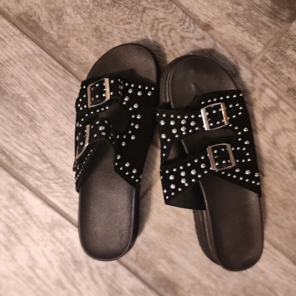 Black Studded Slide Sandals - Picture 1 of 3